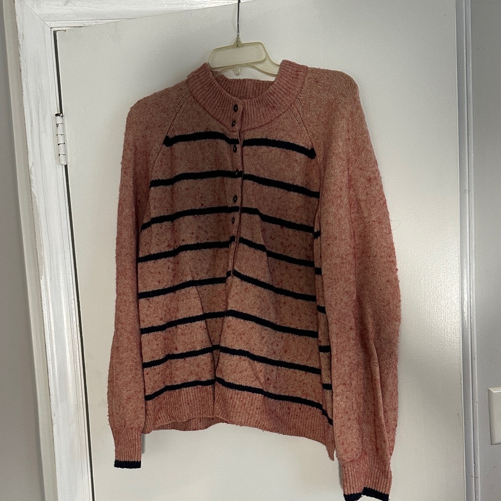 Madewell Pink and Black Striped Cardigan